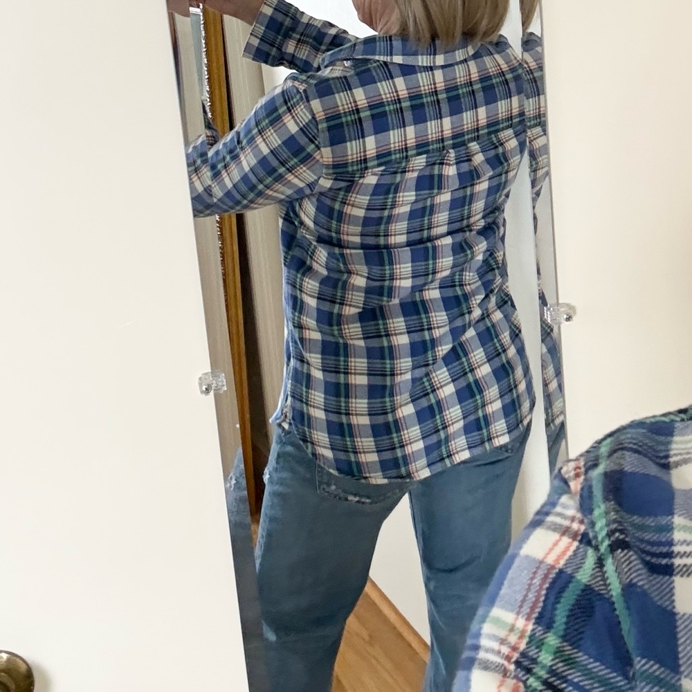 Madewell Classic Plaid Flannel Shirt | Blue Green White | Size M - Picture 7 of 11
